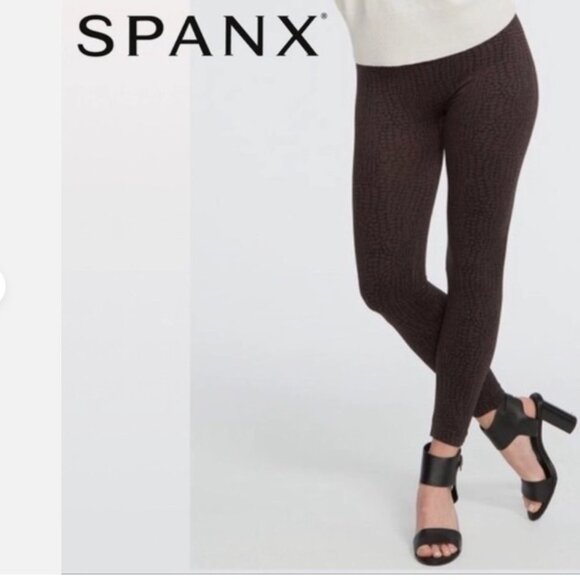 SPANX "Look at Me Now" black & brown crocodile print seamless leggings XL - Picture 2 of 10